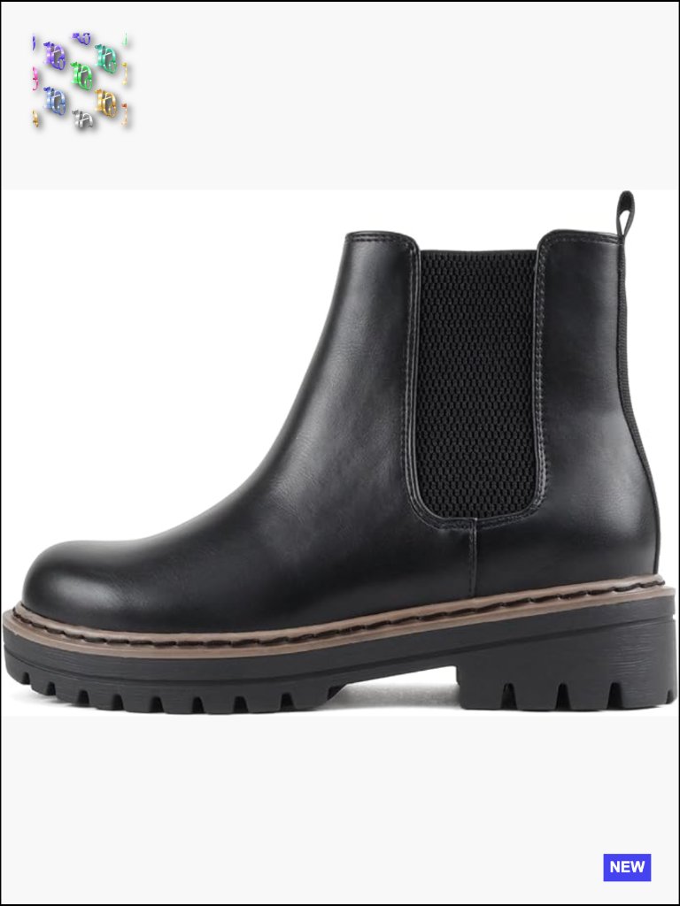 Lug Sole Chelsea Ankle Bootie W Double Elastic Gore Chunky Heel